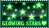 Stamp of a black background with neon stars, text that says 'Glowing stars' in the bottom left corner